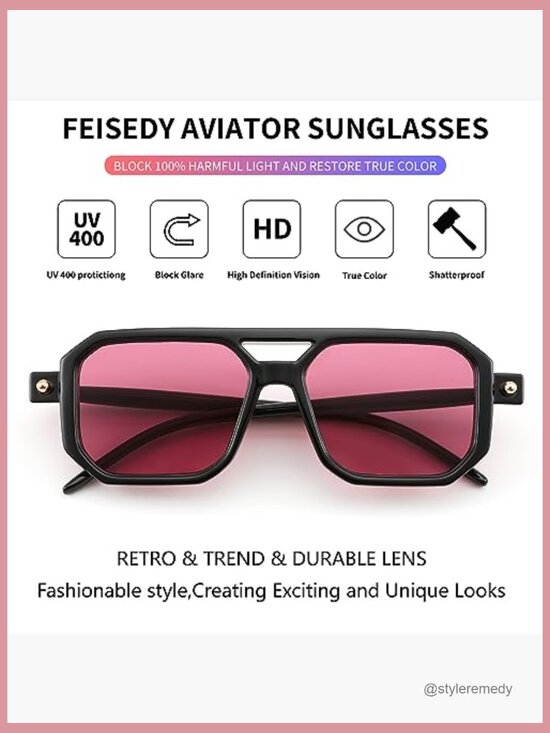 Vintage Square 70s Flat Aviator Sunglasses Retro Stylish Frame UV400 Protection